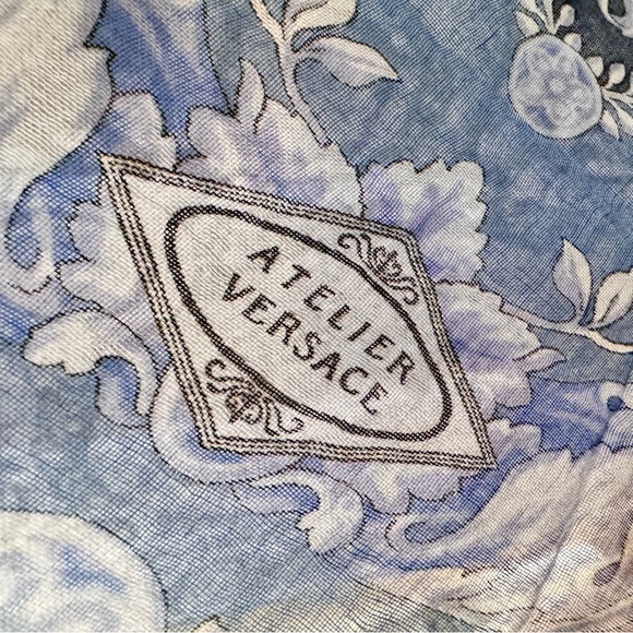Versace 100% Silk Chiffon 52” Scarf Shawl in blue & lavender | Authentic, EUC - Picture 7 of 13